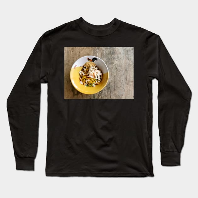 Thai street food. Asian yellow egg noodle with chicken and shrimp. Long Sleeve T-Shirt by Nalidsa